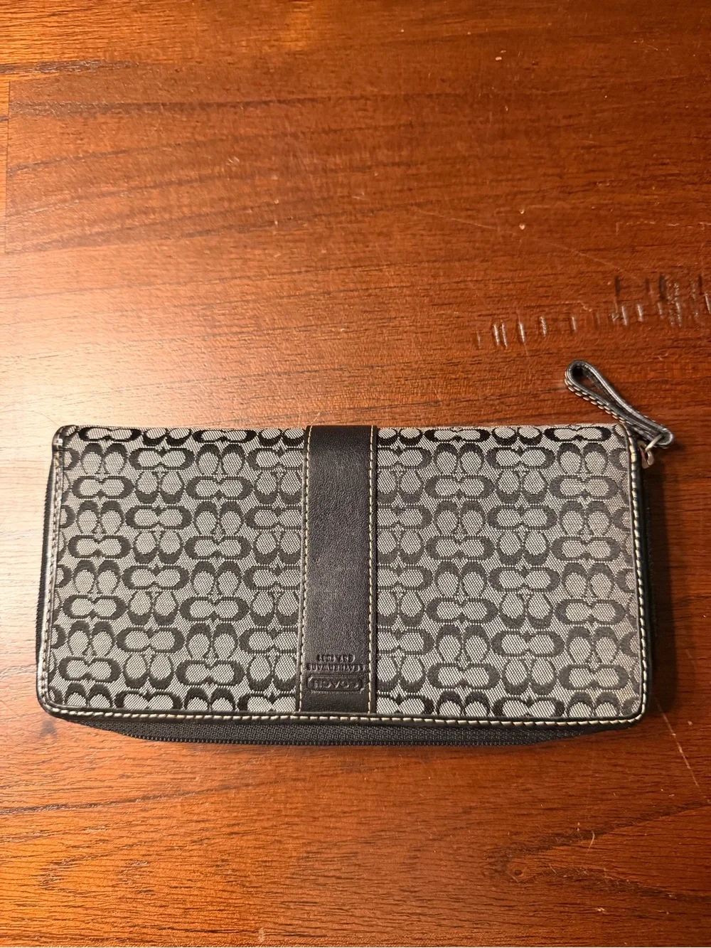 Coach Monogram Zip Wallet in Black and Gray w Leather Trim